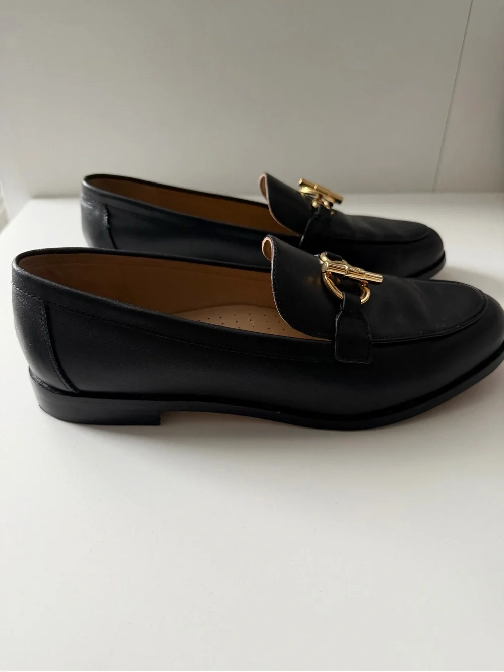 Lauren Ralph Lauren Black Leather Blaike Loafers with Gold Hardware